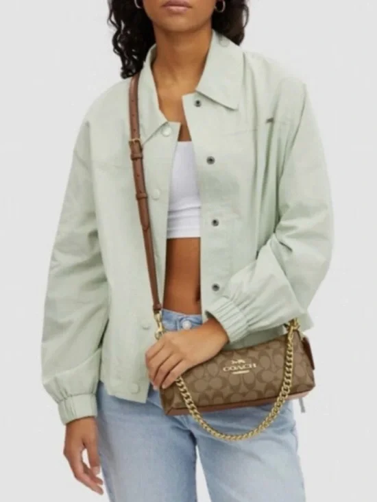 Coach Brown Signature Canvas Shoulder Bag with Gold Chain - Picture 5 of 14